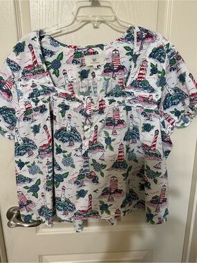 Print Fresh EUC Lighthouse Short Sleeve Cropped Pant Top Bottom